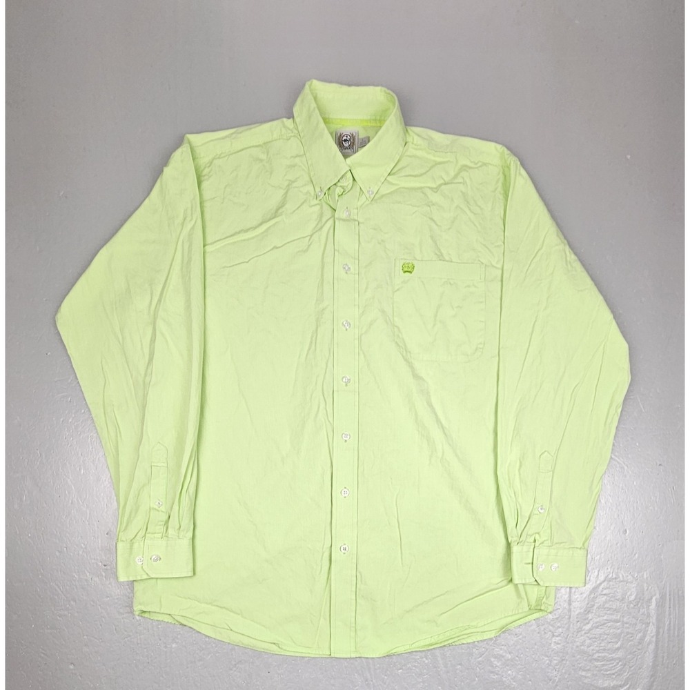 Cinch Button Down Shirt Mens Large Green Checkerd Casual Western Wear L/S